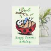 Happy Summer Holidays Card Ladybug mit Telefon (Stehend Vorderseite)