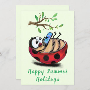 Happy Summer Holidays Card Ladybug mit Telefon