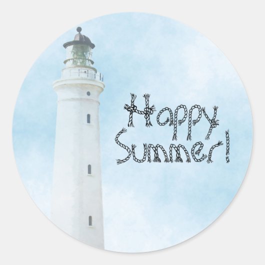 Happy Summer Leuchtturm Strand nautisches Meer Runder Aufkleber (Vorderseite)