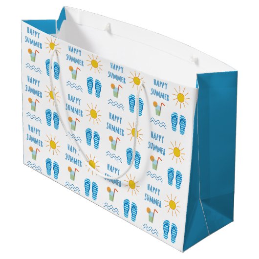 Happy Summer Pattern Große Geschenktasche Geschenktüte (Rückseite Schrägansicht)