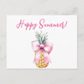 Happy Summer Pink Bogen Ananas tropisch Einladungspostkarte (Vorderseite)