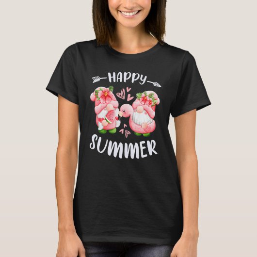 Happy summer pink gnomes with flamingo swim ring T-Shirt (Vorderseite)