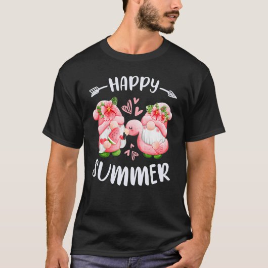 Happy summer pink gnomes with flamingo swim ring T-Shirt (Vorderseite)