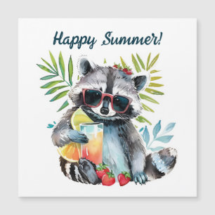 Happy Summer Raccoon Beach Chillout Magnetkarte