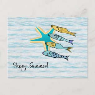 Happy Summer Starfish and Fish Postkarte
