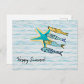 Happy Summer Starfish and Fish Postkarte (Vorne/Hinten)