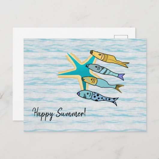 Happy Summer Starfish and Fish Postkarte (Vorne/Hinten)