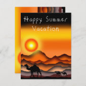 Happy Summer Vacation Card Camels in der Sunset Wü Postkarte (Vorne/Hinten)