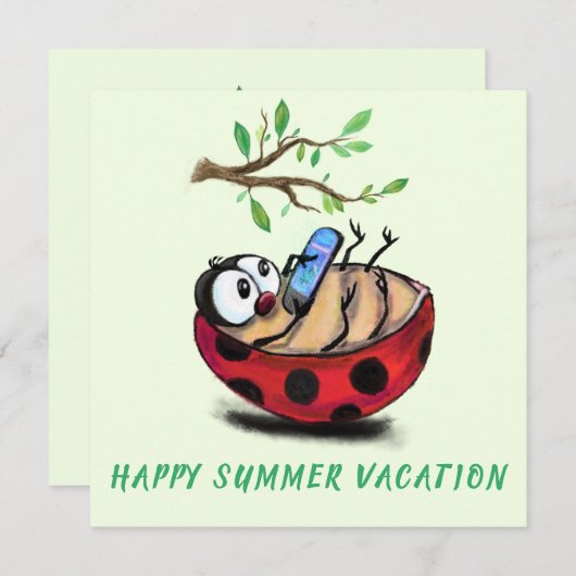 Happy Summer Vacation Card Ladybug mit Telefon (Vorne/Hinten)