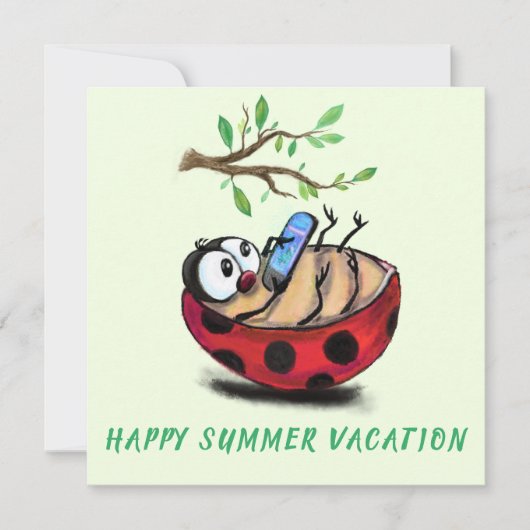 Happy Summer Vacation Card Ladybug mit Telefon (Vorderseite)