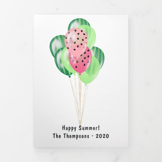 Happy Summer Watermelon Balloons Family Foto Dreifach Gefaltete Karte (Cover)