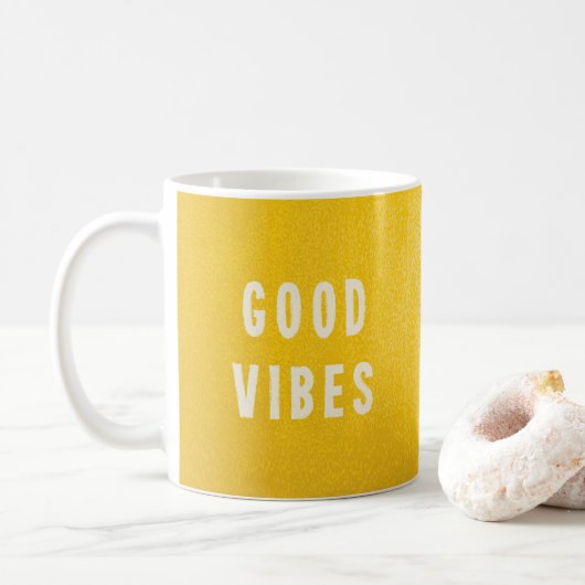 Happy Summer Yellow Good Vibes Typografy Coffee Kaffeetasse (Mit Donut)