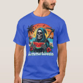 Happy Summerween Grim Reaper Watermelon Summer Hal T-Shirt (Vorderseite)