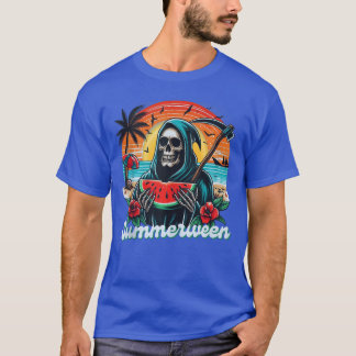 Happy Summerween Grim Reaper Watermelon Summer Hal T-Shirt