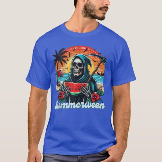 Happy Summerween Grim Reaper Watermelon Summer Hal T-Shirt (Vorderseite)
