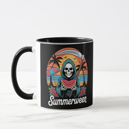 Happy Summerween Grim Sensenmann Watermelon Summer Tasse (Links)