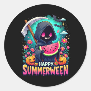 Happy Summerween Skeleton Jack-o-Laterne Summer Wa Runder Aufkleber