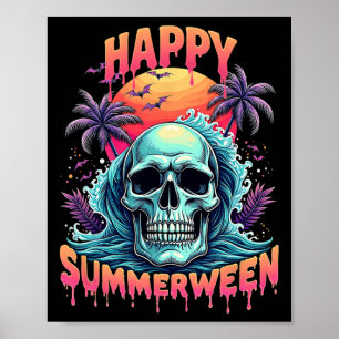 Happy Summerween Skeleton Summer Watermelon Jack-o Poster