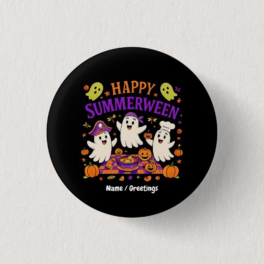 Happy Summerween Spooky Summer Ghost Button (Vorderseite)