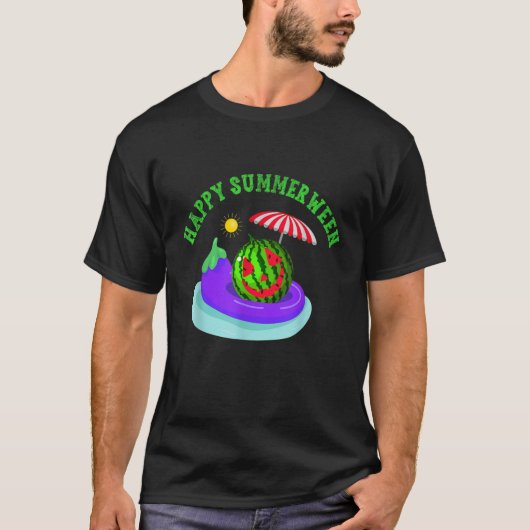 Happy Summerween Summer Carved Watermelon Hallowee T-Shirt (Vorderseite)
