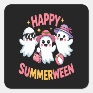 Happy Summerween Summer Halloween Funny Quadratischer Aufkleber