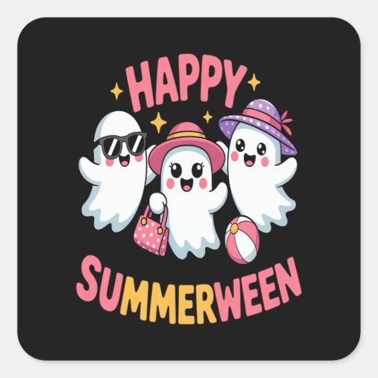 Happy Summerween Summer Halloween Funny Quadratischer Aufkleber (Vorderseite)