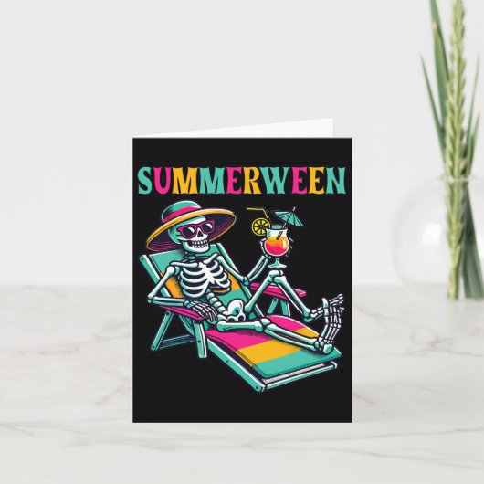 Happy Summerween Summer Halloween Skeleton Karte (Vorderseite)