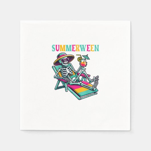 Happy Summerween Summer Halloween Skeleton Serviette (Vorderseite)