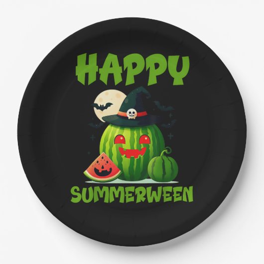 Happy Summerween Summer Watermelon Jack-O-Lantern Pappteller (Vorderseite)