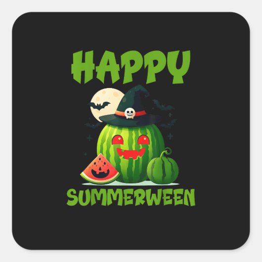 Happy Summerween Summer Watermelon Jack-O-Lantern Quadratischer Aufkleber (Vorderseite)