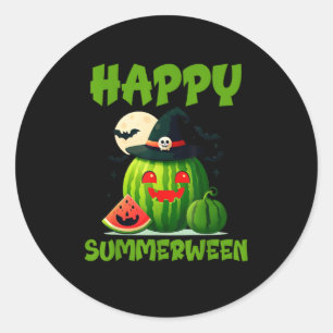 Happy Summerween Summer Watermelon Jack-O-Lantern Runder Aufkleber