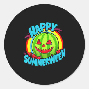 Happy Summerween Summer Watermelon Jack-o-lantern Runder Aufkleber