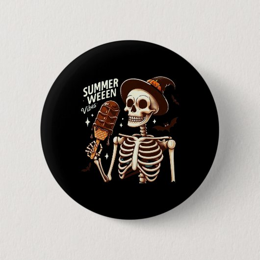 Happy Summerween Vibes Skeleton Ice Cream Summer H Button (Vorderseite)