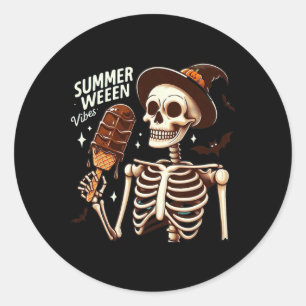 Happy Summerween Vibes Skeleton Ice Cream Summer H Runder Aufkleber