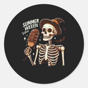 Happy Summerween Vibes Skeleton IceCream Summer Ha Runder Aufkleber