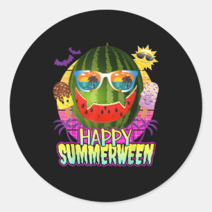 Happy Summerween Watermelon Kürbislaterne Summer Runder Aufkleber