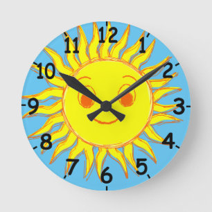 Happy Sun Face Zeichne rund Uhr