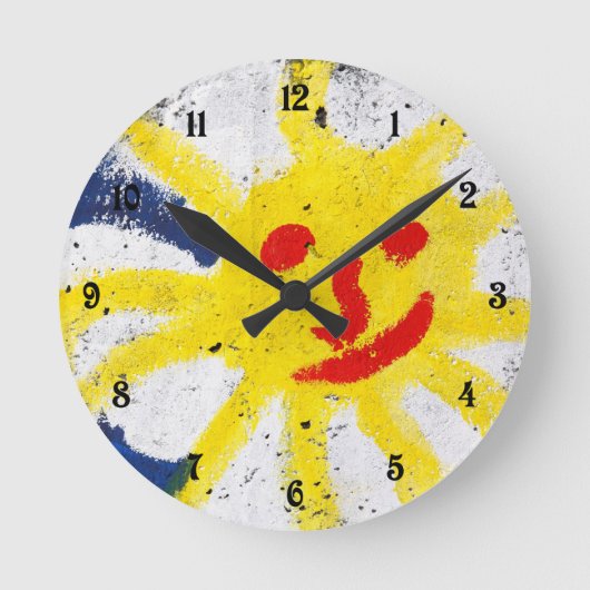 Happy Sun Gesicht lächelnd Runde Wanduhr (Vorderseite)