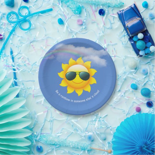 Happy Sun mit Regenbogen und Zitat Pappteller (Party)