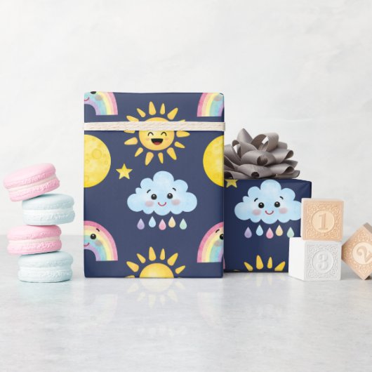 Happy Sun, Moon, Cloud und Regenbogen Geschenkpapier (Babyparty)