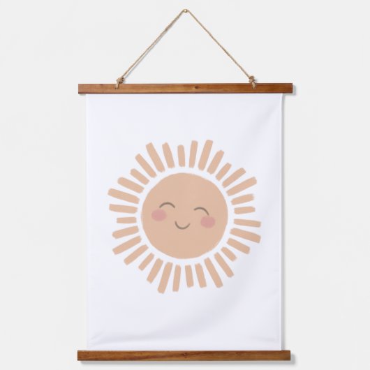 Happy Sun Neutral Kinderzimmer Dekoration Wandteppich Mit Holzrahmen (Vorderseite)