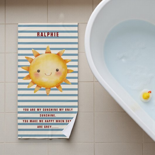 Happy Sun Watercolor Blue Stripes Kids Strandtuch