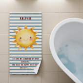 Happy Sun Watercolor Blue Stripes Kids Strandtuch
