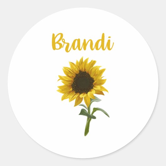 Happy Sunflower - Brandi Name Runder Aufkleber (Vorderseite)