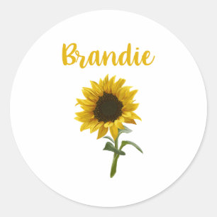 Happy Sunflower - Name Brandie Runder Aufkleber