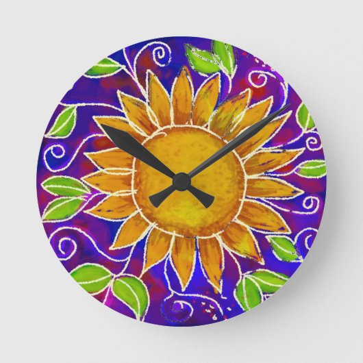 Happy Sunflower Runde Wanduhr (Vorderseite)