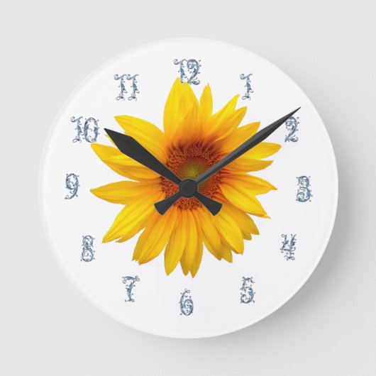 Happy Sunflower Runde Wanduhr (Vorderseite)