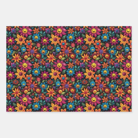 Happy Sunflowers Vector: Schwarzes Hintergrunddesi Geschenkpapier Set (Vorderseite 2)