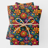 Happy Sunflowers Vector: Schwarzes Hintergrunddesi Geschenkpapier Set (Beispiel)