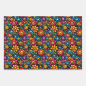 Happy Sunflowers Vector: Schwarzes Hintergrunddesi Geschenkpapier Set (Vorderseite)